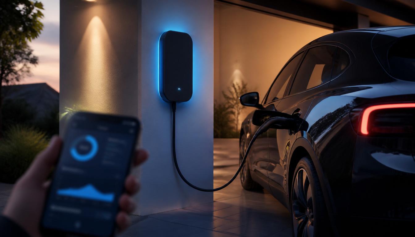 Elektrische wagen thuis aan het laden via smartphone-app